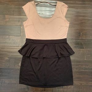 Juniors peplum tan and black dress